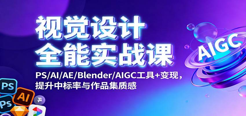 视觉设计全能实战课：PS/AI/AE/Blender/AIGC工具+变现，提升中标率与作品集质感-云推网创项目库