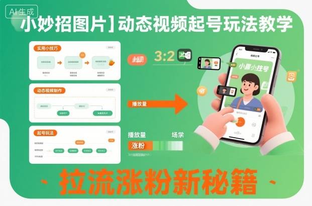 小妙招图片+动态视频起号玩法教学,拉流涨粉新秘籍-云推网创项目库