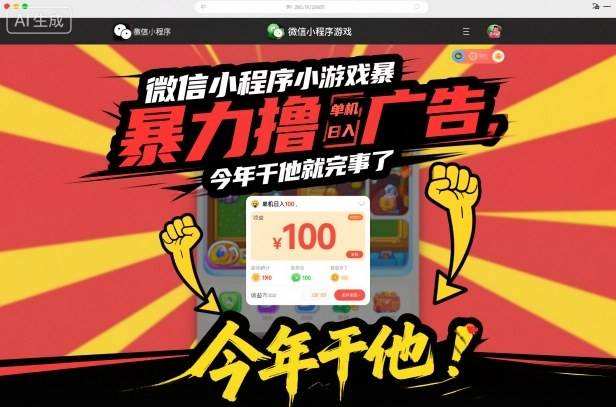 微信小程序小游戏暴力撸广告,单机日入100,今年干他就完事了-云推网创项目库