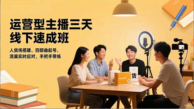 运营型主播三天线下班，人货场搭建,四部曲起号,流量实时应对，手把手带练-云推网创项目库