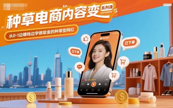 种草电商内容变现系列课，从0-1边賺钱边学做吸金的种草型网红-云推网创项目库