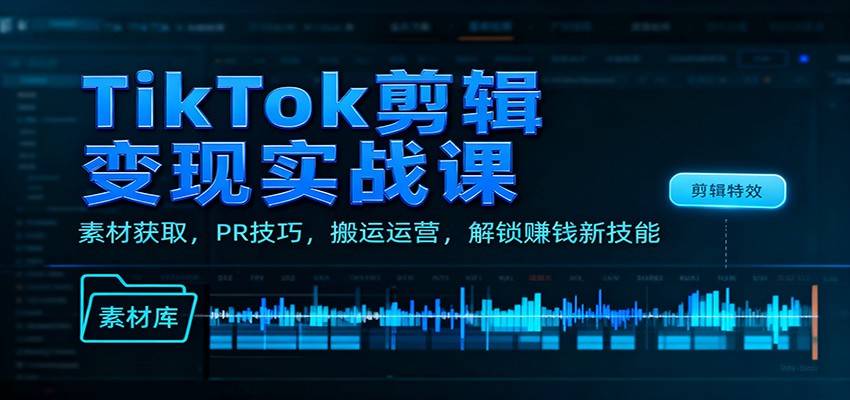TikTok剪辑变现实战课：素材获取，PR技巧，搬运运营，解锁赚钱新技能-云推网创项目库