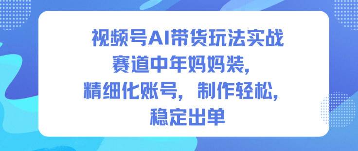 视频号AI带货玩法实战，赛道中年妈妈装，精细化账号，制作轻松，稳定出单-云推网创项目库