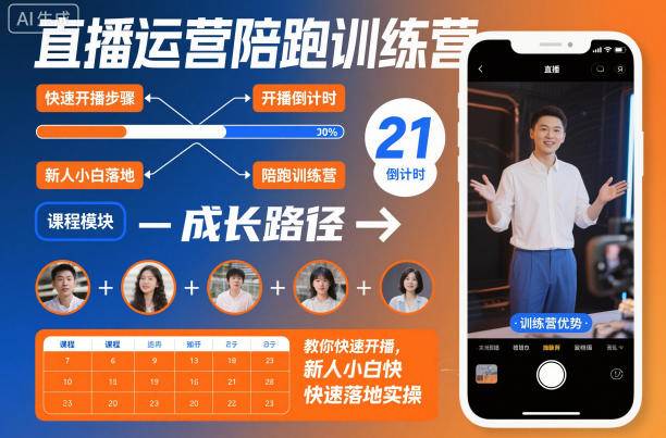 直播运营陪跑训练营，教你快速开播，新人小白快速落地实操-云推网创项目库