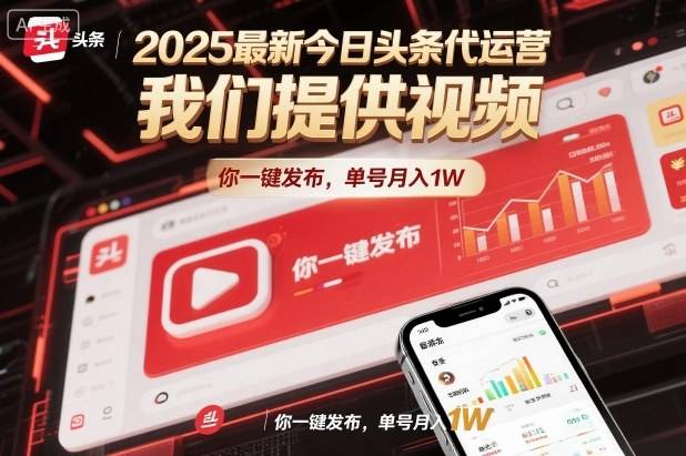 2025最新今日头条代运营,我们提供视频,你一键发布,单号月入1W【揭秘】-云推网创项目库