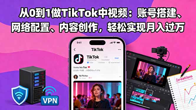 从0到1做TikTok中视频：账号搭建、网络配置、内容创作，轻松实现月入过万-云推网创项目库