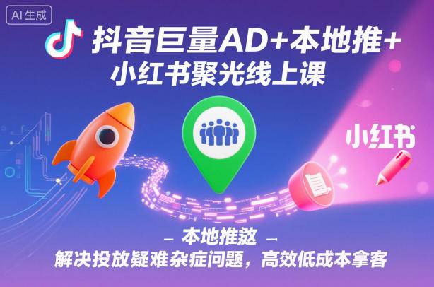 抖音巨量AD+本地推+小红书聚光线上课，解决投放疑难杂症问题，高效低成本拿客-云推网创项目库