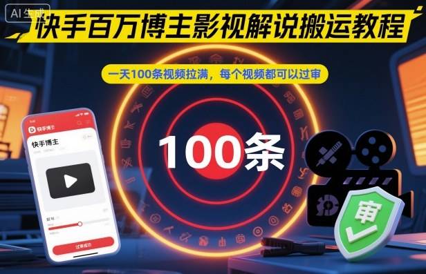 快手百万博主影视解说搬运教程,一天100条视频拉满,每个视频都可以过审-云推网创项目库