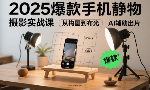 2025爆款手机静物摄影实战课,从构图到布光,不用贵设备,AI辅助出片-云推网创项目库