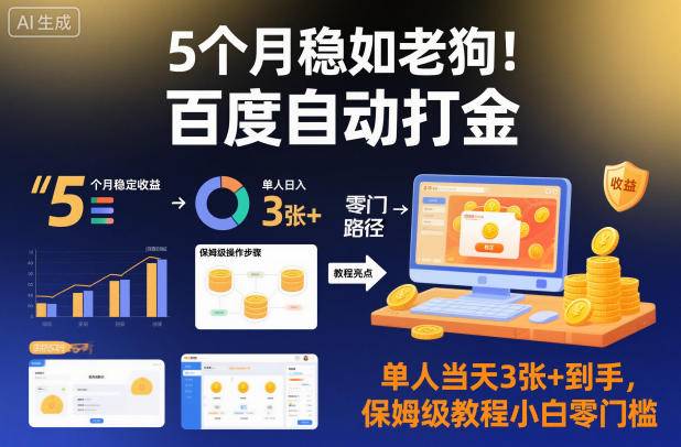5个月稳如老狗！百度自动打金，单人当天3张+到手，保姆级教程小白零门槛【揭秘】-云推网创项目库