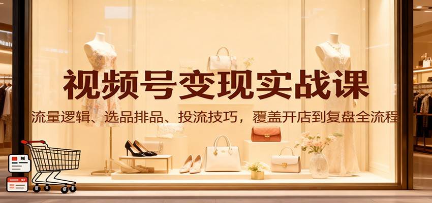 视频号变现实战课：流量逻辑、选品排品、投流技巧，覆盖开店到复盘全流程-云推网创项目库