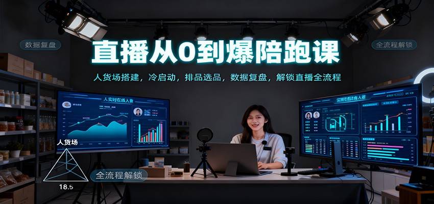 直播从0到爆陪跑课:人货场搭建,冷启动,排品选品,数据复盘,解锁直播全流程-云推网创项目库