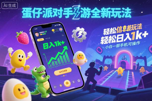 蛋仔派对手游全新玩法，轻松日入1k+，风口信息差玩法，当天见收益，小白一部手机可操作-云推网创项目库