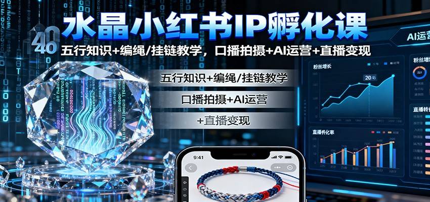 水晶小红书IP孵化课:五行知识+编绳/挂链教学,口播拍摄+AI运营+直播变现-云推网创项目库