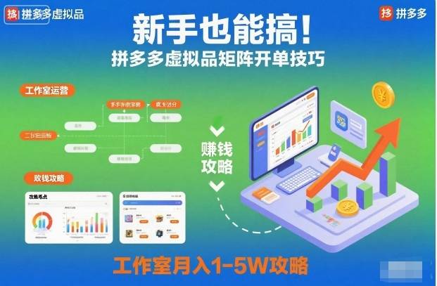 新手也能搞！拼多多虚拟品矩阵开单技巧，工作室月入1-5W攻略【揭秘】-云推网创项目库
