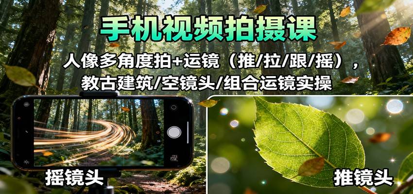 手机视频拍摄课：人像多角度拍+运镜(推/拉/跟/摇)，古建筑/空镜头/组合运镜实操-云推网创项目库
