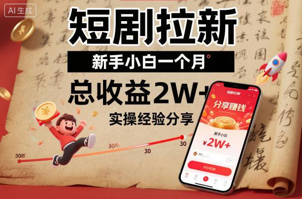 短剧拉新新手小白一个月总收益2W+实操经验分享-云推网创项目库