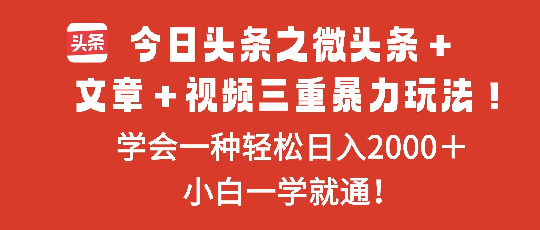今日头条之微头条＋文章＋视频三重暴力玩法，学会一种轻松日入2000＋，…-云推网创项目库