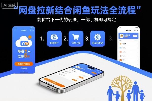网盘拉新结合闲鱼玩法全流程,能传给下一代的玩法,一部手机即可搞定(附入口渠道以及实操教程)-云推网创项目库