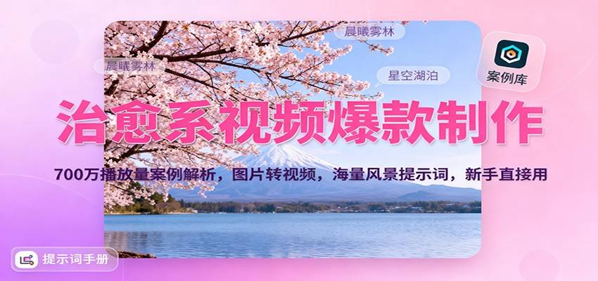 治愈系视频爆款制作,700万播放量案例解析,图片转视频,海量风景提示词,新手直接用-云推网创项目库