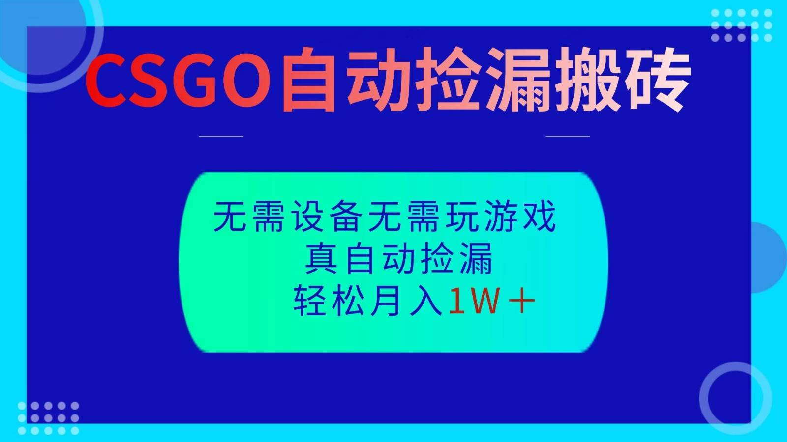 CSGO自动捡漏搬砖,当天操作当天见结果,无需了解游戏,包教包会包落地-云推网创项目库