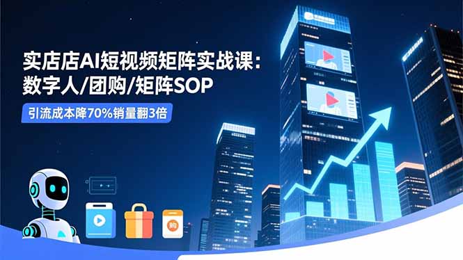 实体店AI短视频矩阵实战课：数字人/团购/矩阵SOP，引流成本降70%销量翻3倍-云推网创项目库