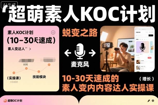 超萌素人KOC计划，10-30天速成的素人变内容达人实操课，适合想做短剧小说推文电商推广的素人入局-云推网创项目库