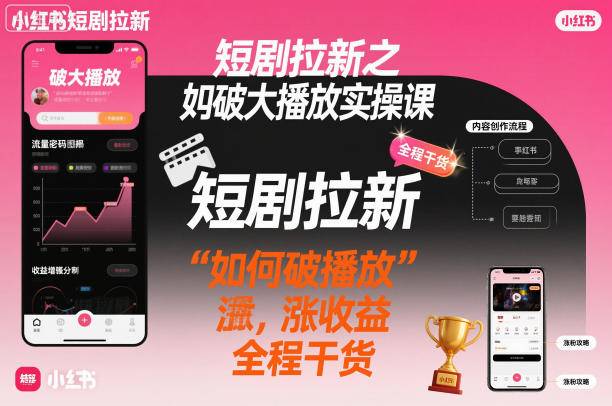短剧拉新之小红书如何破大播放实操课，如何破播放，涨收益，全程干货-云推网创项目库