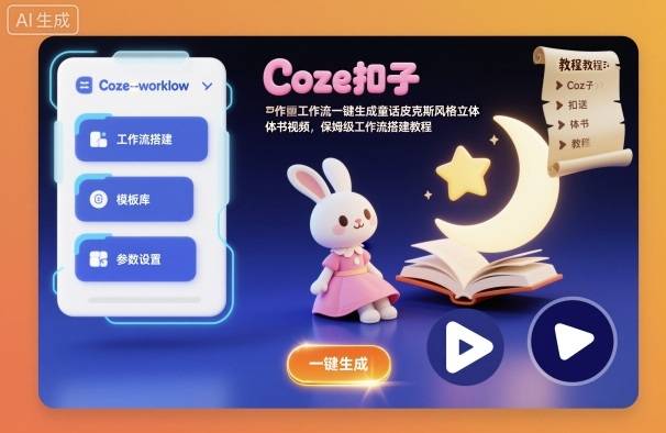 Coze扣子工作流一键生成童话皮克斯风格立体书视频，保姆级工作流搭建教程-云推网创项目库