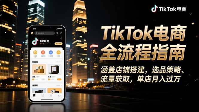 TikTok电商全流程指南,涵盖店铺搭建、选品策略、流量获取,单店月入过万-云推网创项目库