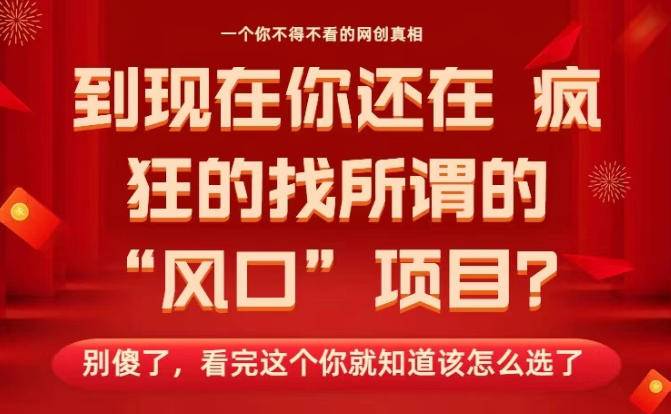 马上26年了，你还在找所谓的风口项目？别傻了，看完这个你全都懂了！【揭秘】-云推网创项目库