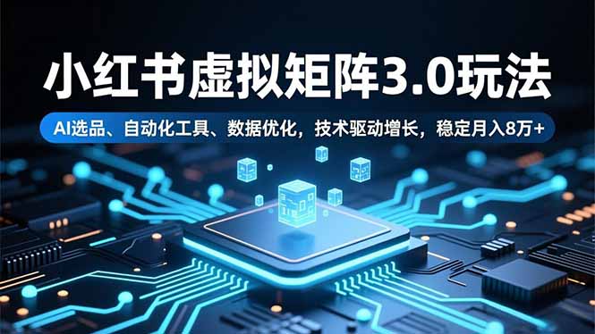 小红书虚拟矩阵3.0玩法，AI选品、自动化工具、数据优化，技术驱动增长，稳定月入8万+-云推网创项目库