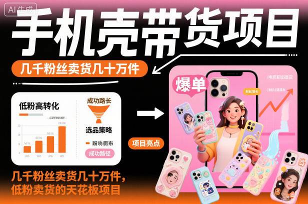 手机壳带货项目，几千粉丝卖货几十万件，短视频低粉卖货的天花板项目-云推网创项目库