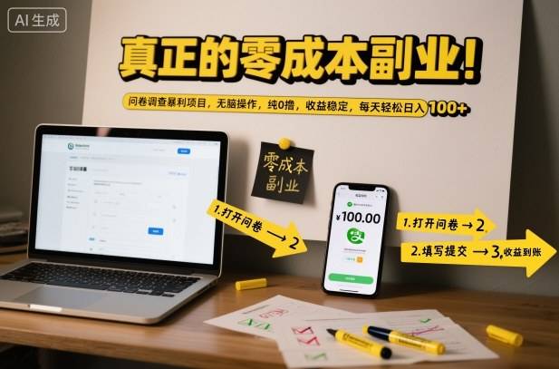 真正的零成本副业！问卷调查暴利项目，无脑操作，纯0撸，收益稳定，每天轻松日入100+【揭秘】-云推网创项目库