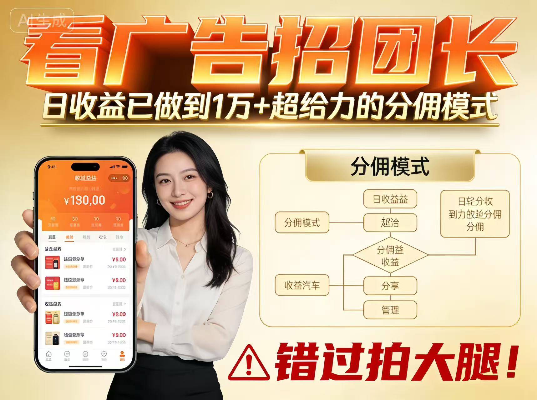 看广告招团长,团队收益已做到日入1万,分佣模式超给力,错过拍大腿-云推网创项目库