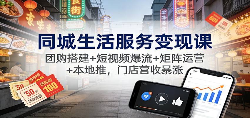 同城生活服务变现课：团购搭建+短视频爆流+矩阵运营+本地推，门店营收暴涨-云推网创项目库