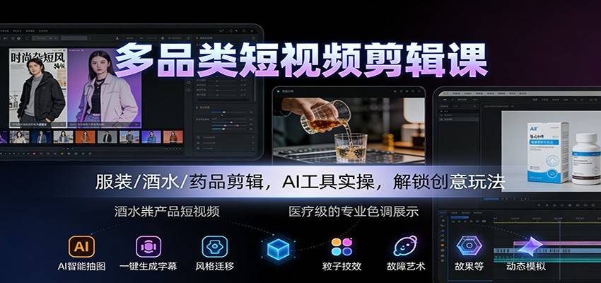 多品类短视频剪辑课:服装/酒水/药品剪辑,AI工具实操,解锁创意玩法-云推网创项目库