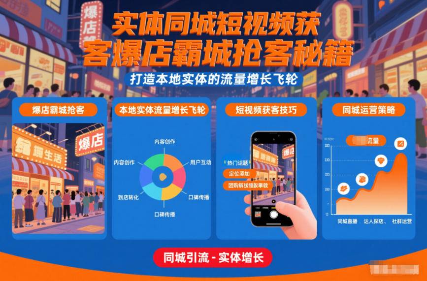 实体同城短视频获客爆店霸城抢客秘籍，打造本地实体的流量增长飞轮-云推网创项目库