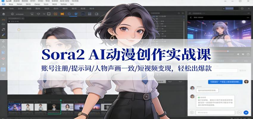 Sora2 AI动漫创作实战课：账号注册/提示词/人物声画一致/短视频变现，轻松出爆款-云推网创项目库