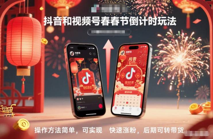 抖音和视频号,春节倒计时玩法,操作方法简单,可实现快速涨粉,后期可转带货-云推网创项目库