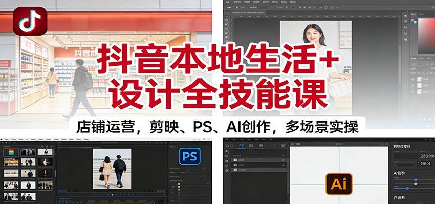 抖音本地生活+设计全技能课:店铺运营,剪映、PS、AI创作,多场景实操-云推网创项目库