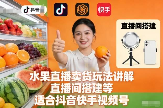 水果直播卖货玩法讲解、直播间搭建等,适合抖音快手视频号-云推网创项目库