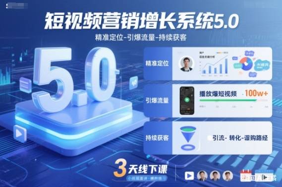 短视频营销增长系统5.0,精准定位-引爆流量-持续获客,3天线下课(音频+图片)-云推网创项目库