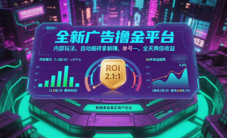 全新广告撸金平台,内部玩法,自动搬砖拿躺賺,单号一天保底2张+,全天两倍收益【揭秘】-云推网创项目库