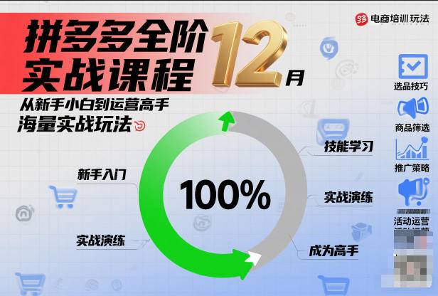拼多多全阶实战课程12月，从新手小白到运营高手，海量实战玩法-云推网创项目库