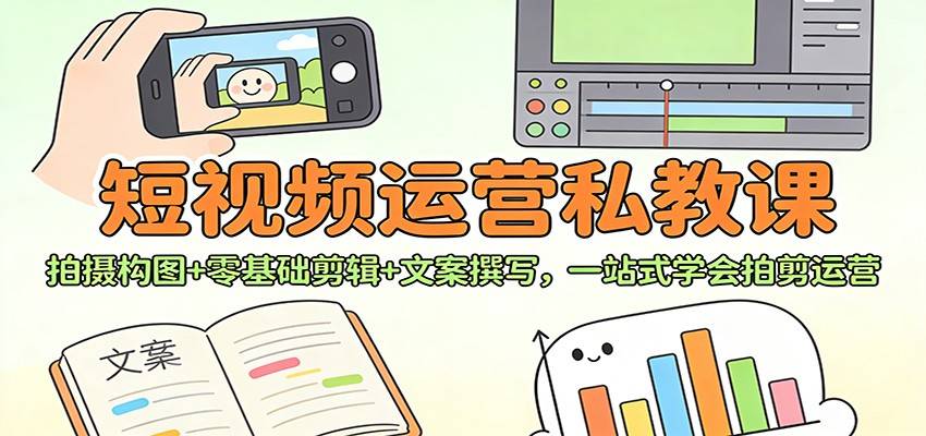 短视频运营私教课：拍摄构图+零基础剪辑 +文案撰写，一站式学会拍剪运营-云推网创项目库