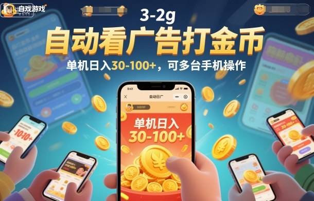 自动看广告打金币,单机日入30-100+,可多台手机操作【揭秘】-云推网创项目库