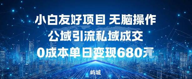 小白友好项目，无脑操作，公域引流私域成交，0成本单日变现680米-云推网创项目库