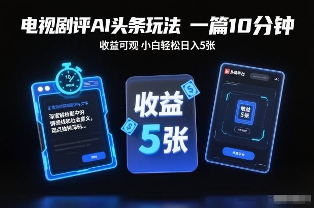电视剧评AI头条玩法,一篇10分钟,收益可观,小白轻松日入5张+【独家】-云推网创项目库