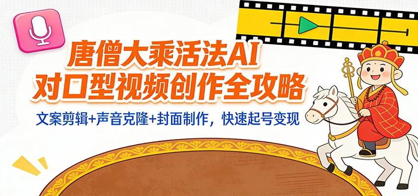 “大乘活法”AI对口型视频创作全攻略：文案剪辑+声音克隆+封面制作，快速起号变现-云推网创项目库